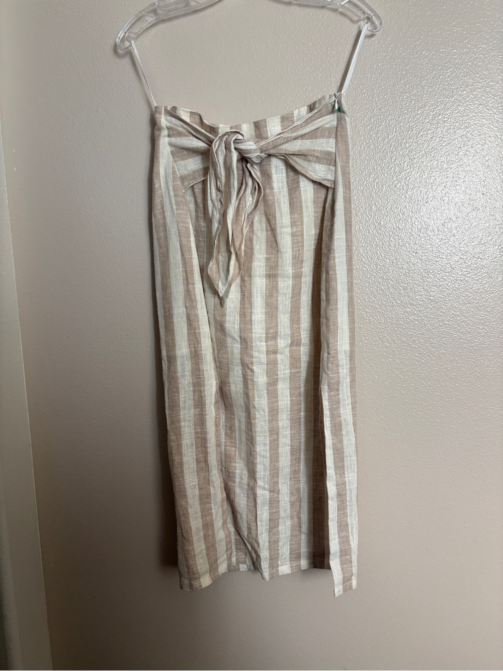 Doe & Rae Women’s Striped Tie-Waist Linen blend Midi Skirt in Natural Stripe S - Picture 2 of 7